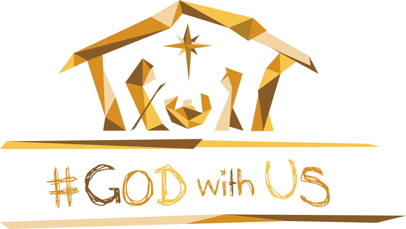 Logo for the '#God With Us' Christmas campaign, showing a stylised stable and star in gold and orange.