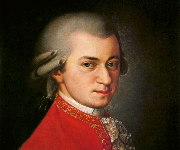 Cropped poster image showing a portrait of Mozart, used to promote a performance of his Requiem.