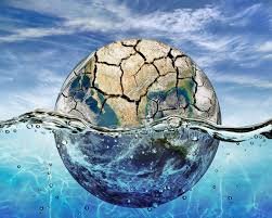 Earth cracked and dry above, submerged in water, symbolizing Creationtide: Water.
