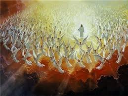 Jesus surrounded by angels, divine heavenly scene for Epiphany Zoom Church.