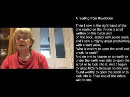 Woman reads Revelation passage about a scroll sealed with seven seals.