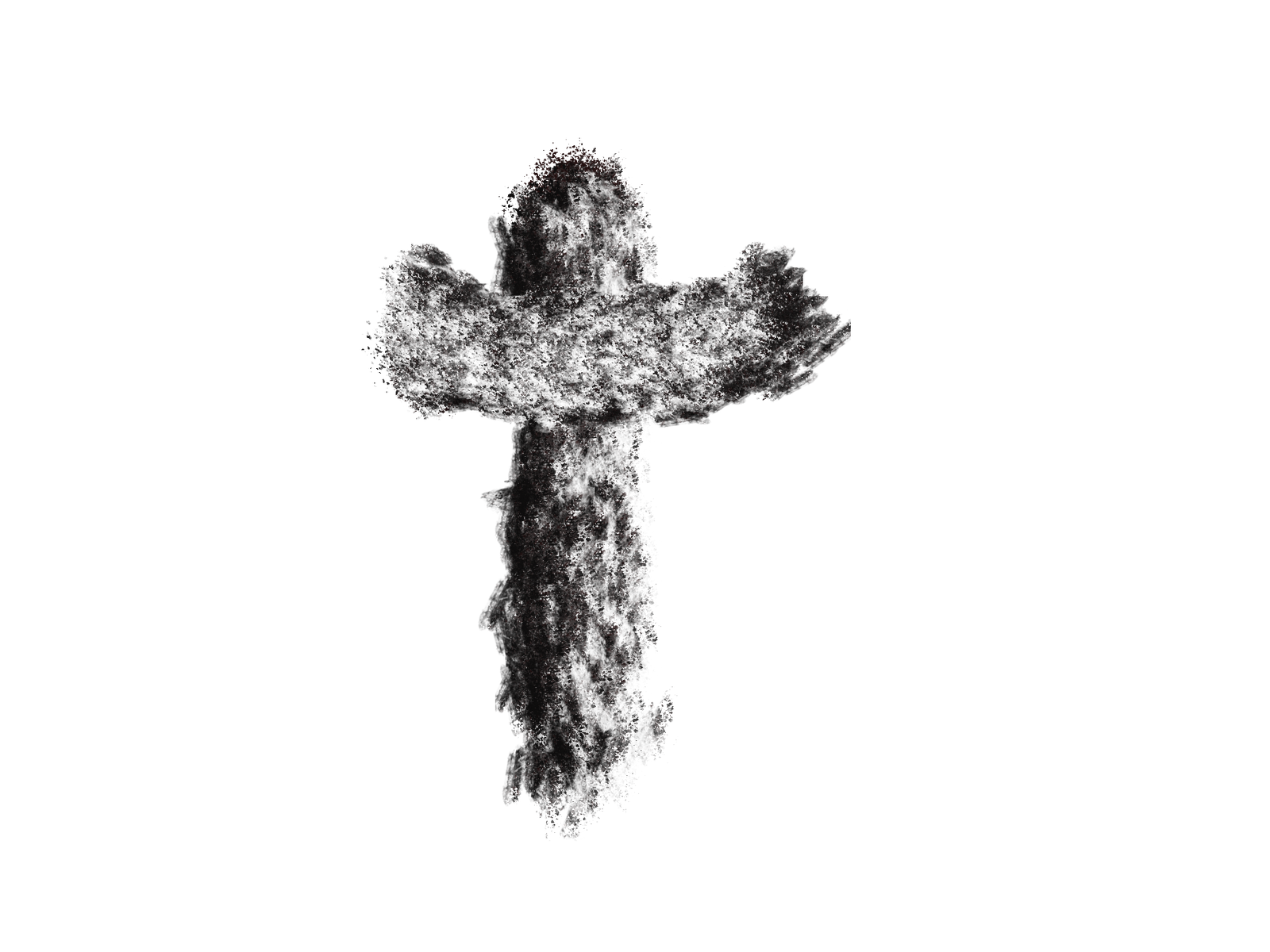 An ash cross on a white background, marking Ash Wednesday.