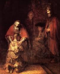 Rembrandt's Return of the Prodigal Son painting, Passion Sunday theme.