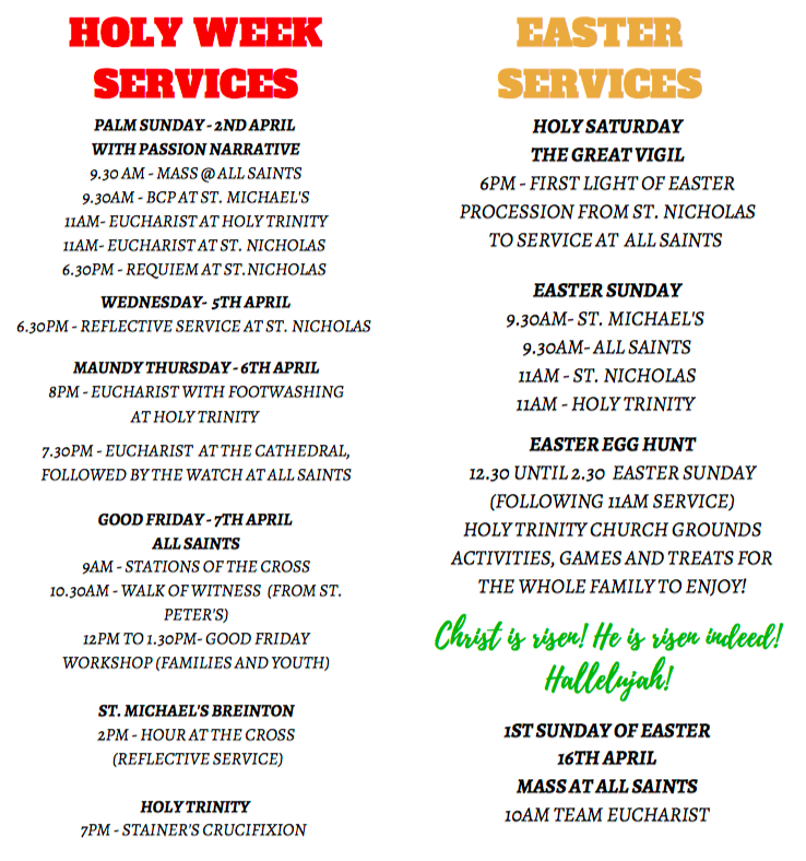 Holy Week and Easter 2023 service times poster