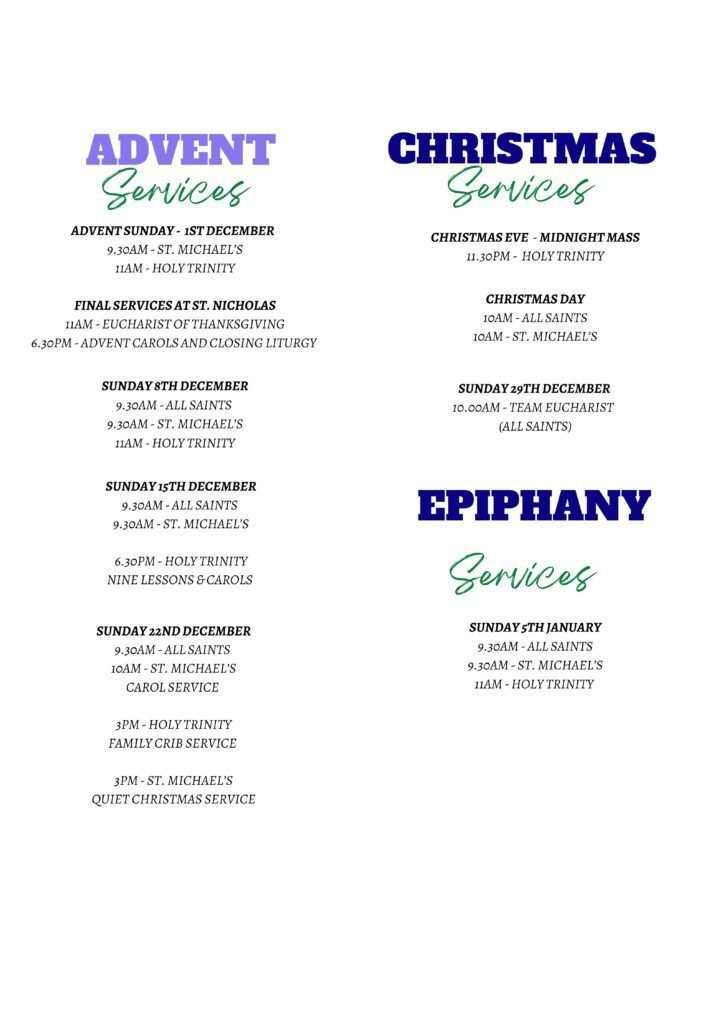 Advent and Christmas 2024 service times poster