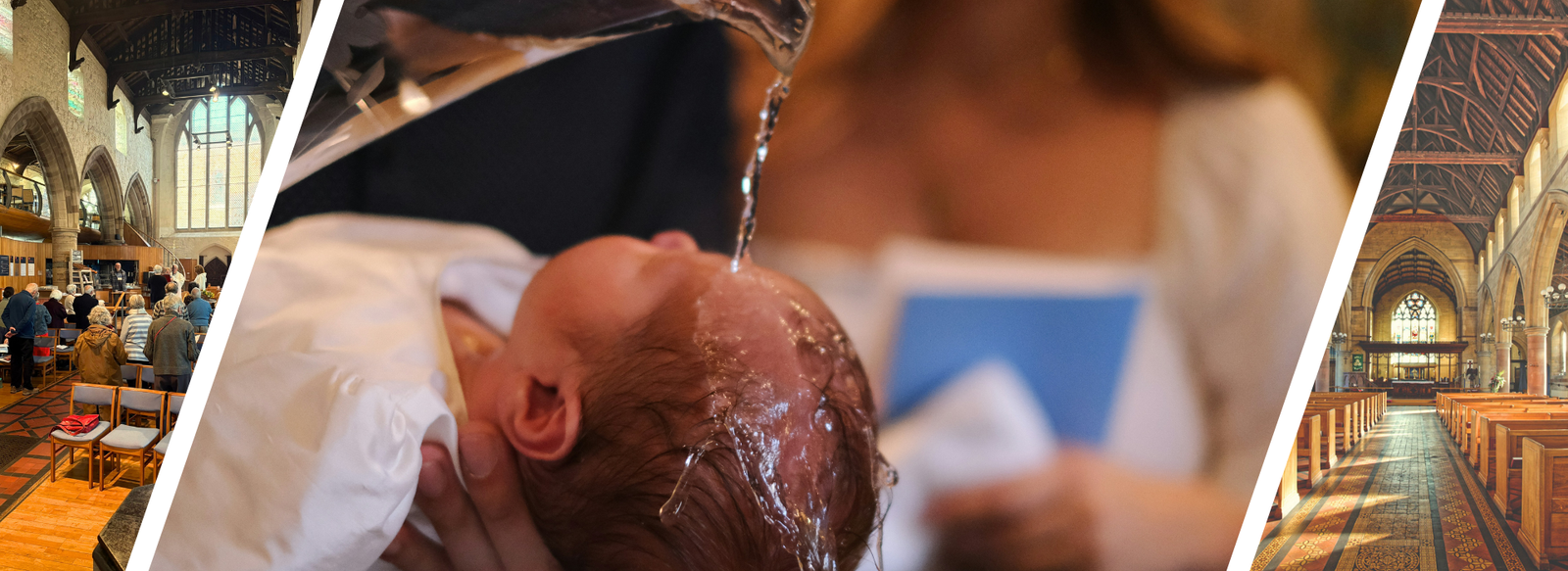 Baptism ceremony: water poured on baby's head inside a church