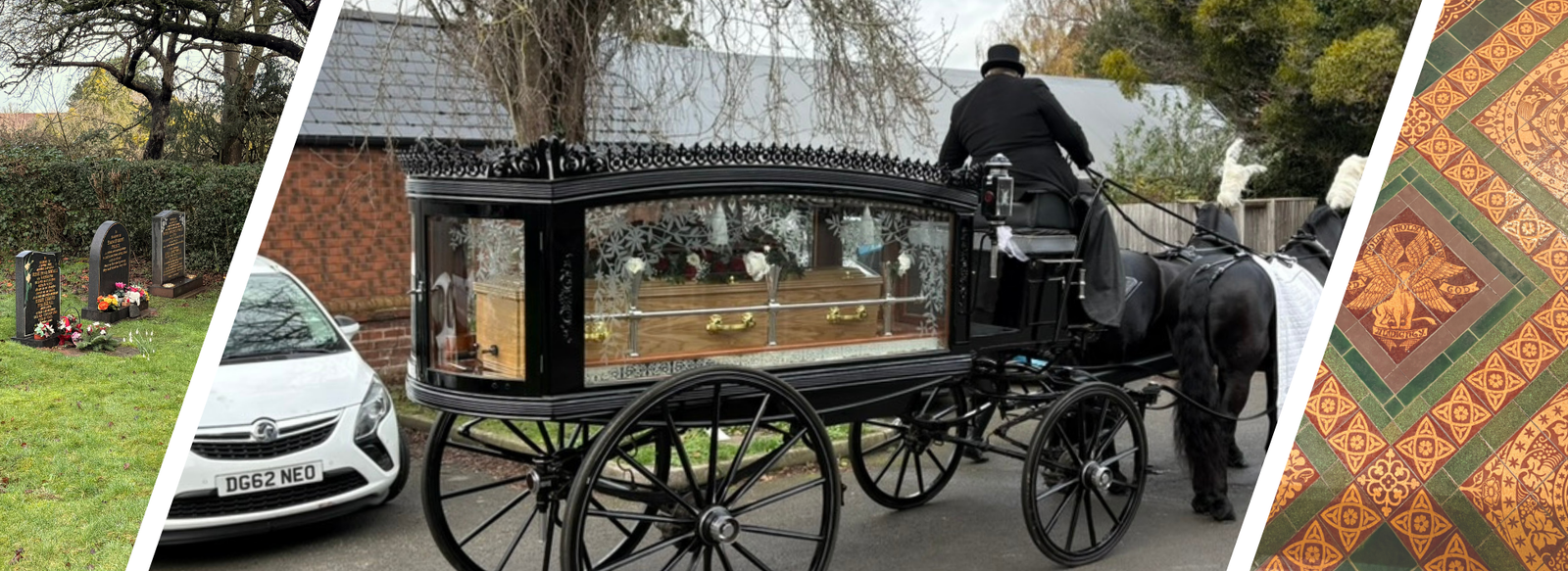 Horse-drawn hearse carrying coffins at a funeral procession