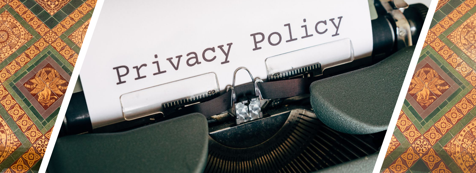 Close-up of a vintage typewriter with "Privacy Policy" typed on paper.