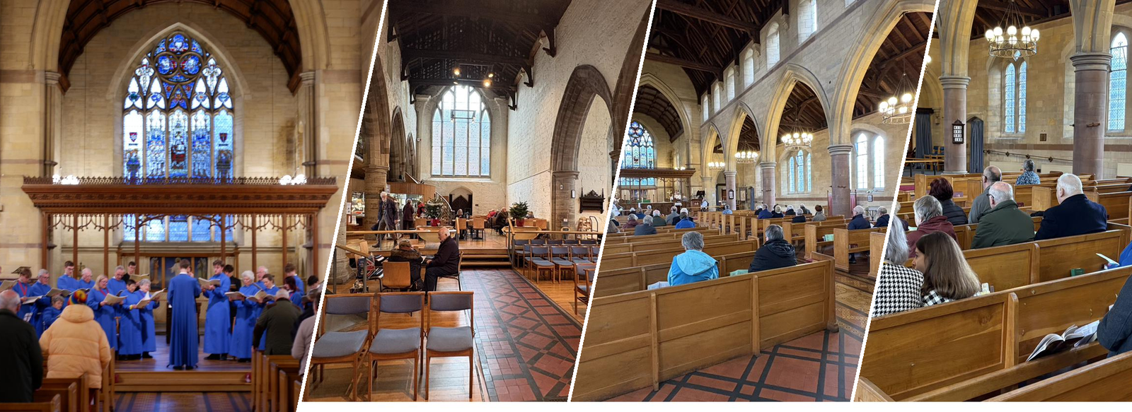 Congregation gathered in a church for worship, First Time Here?