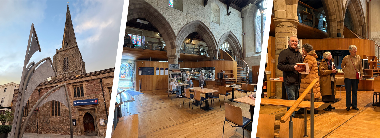 Images of the outside and inside of All Saints
