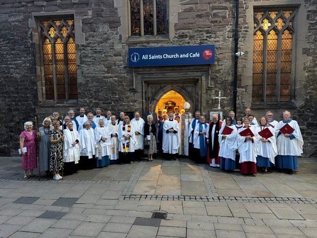 Bishop Richard, the Lord Lieutenant, Archdeacon Derek, Paul, Jonathan, local clergy and readers gathered outside All Saints after the service.